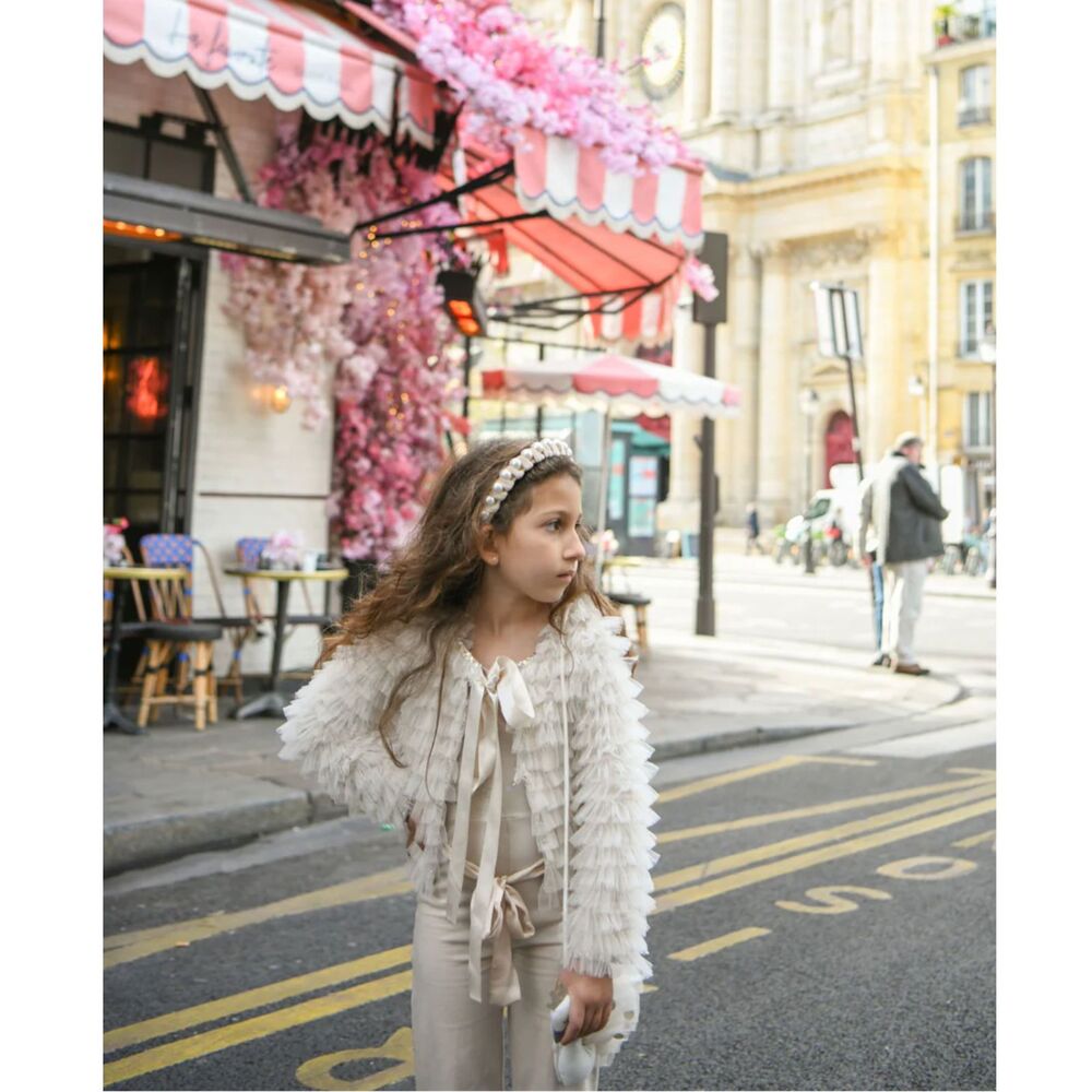 Marais Sky Mademoiselle Tulle Jacket Off White Creamy Almond Ruffle Bolero 7/8